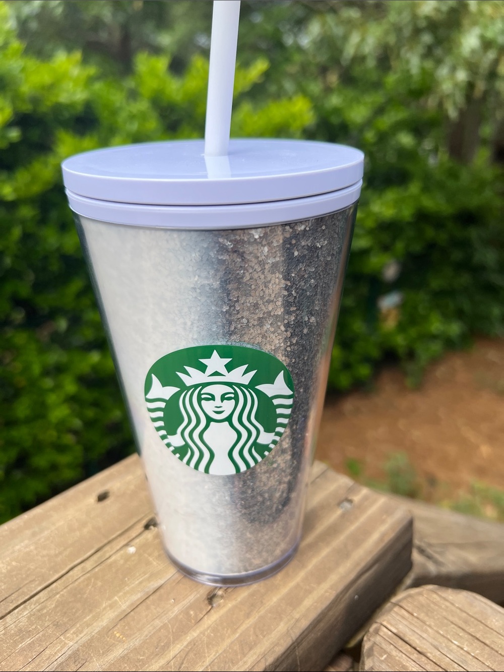 Starbucks Silver Glitter Tumbler with Green Siren and White Lid